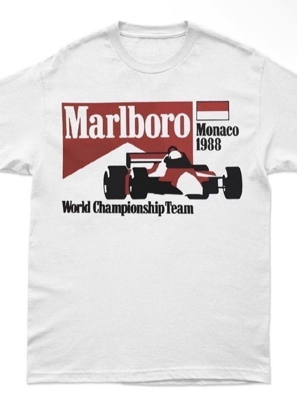 Marlboro White Short-Sleeve Graphic Tee - Monaco 1988 Racing Print